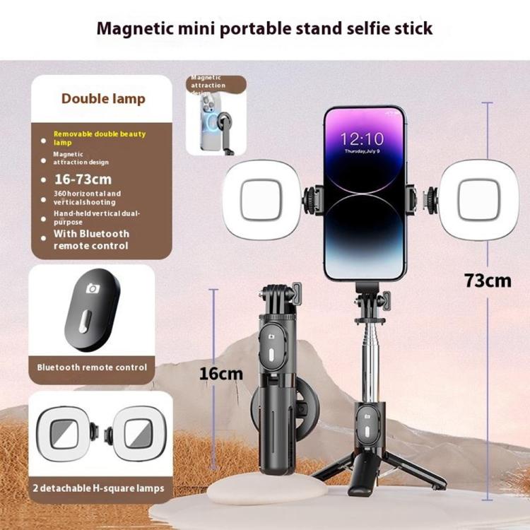 P08Y Pro F2 Portable Travel Selfie Stick Tripod Mini MagSafe Phone Stand with Remote Control and Fill Lights