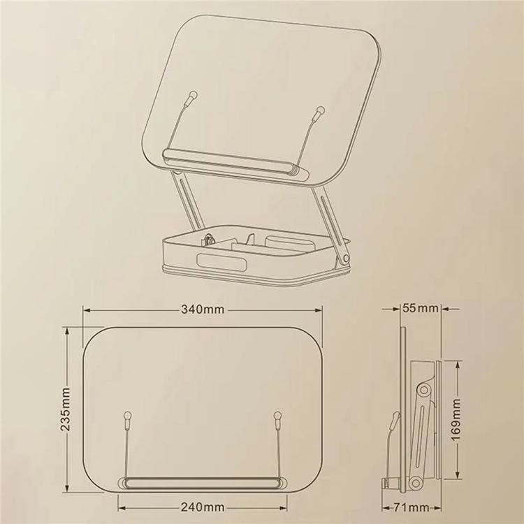R22H Adjustable Rotating Foldable Laptop Tablet Book Holder Stand with Bottom Storage Box