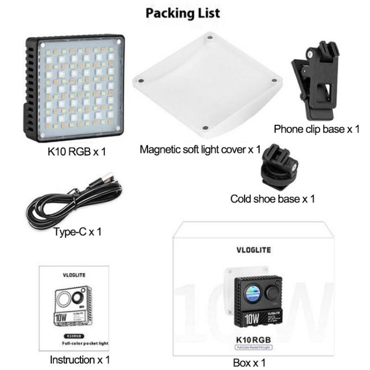 VLOGLITE K10RGB Ultra Thin Pocket Size RGB LED Camera Light Photography Videography Selfie Light