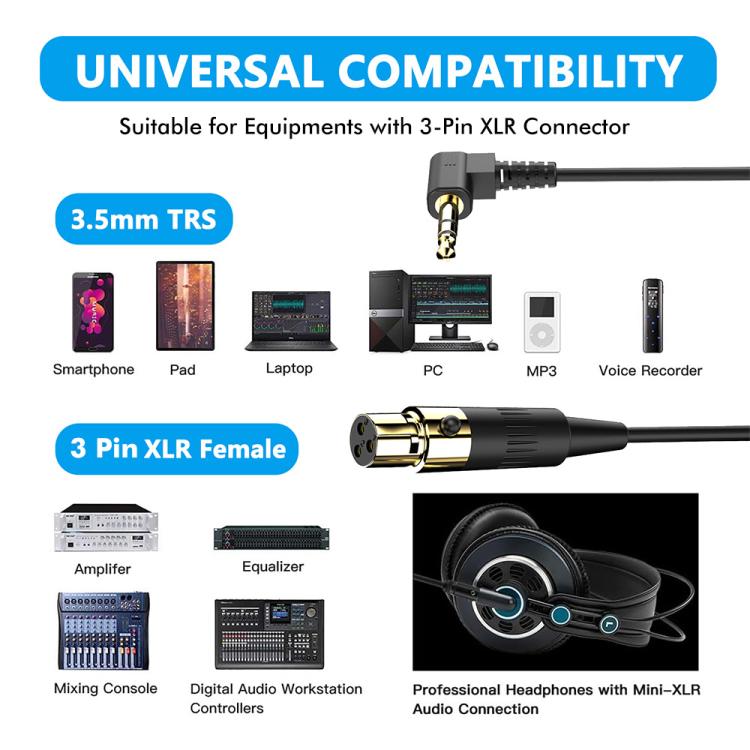 JUNSUNMAY 3.5mm Stereo Male to 3 Pin XLR Female Mixer Spring Extension Adapter Cable, Length: 0.5m, 3.5mm Stereo Male to 3 Pin XLR Female