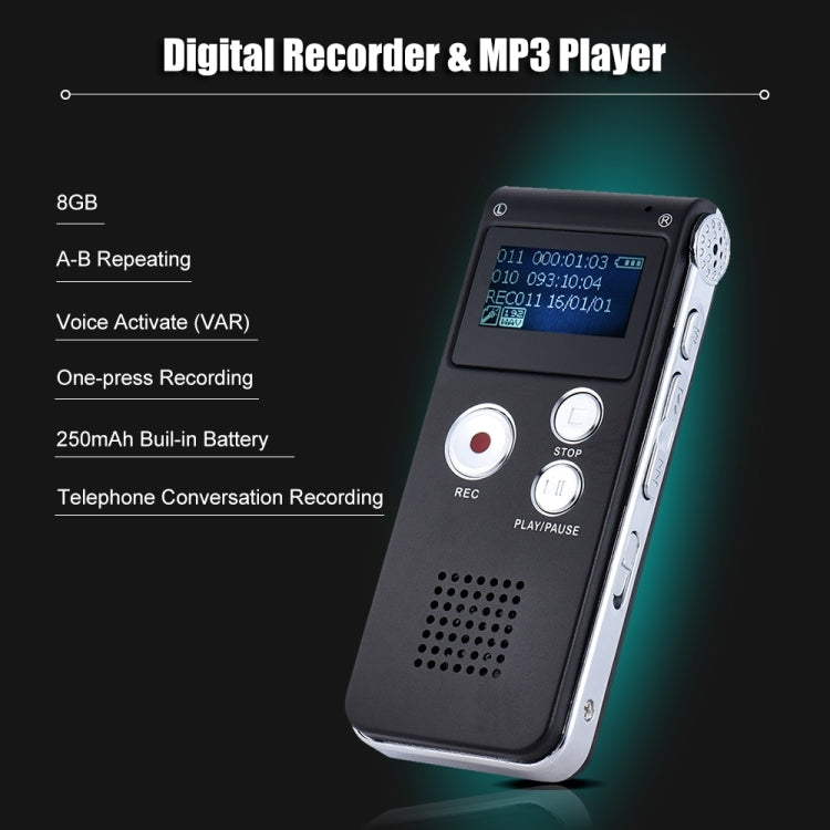 SK-012 8GB Voice Recorder USB Professional Dictaphone Digital Audio With WAV MP3 Player VAR Function Record