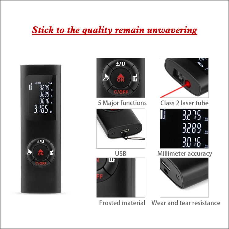 JQ-40 Mini Laser Distance Meter 40m Rechargeable Digital Handheld Laser Rangefinder Portable Laser Range Finder Build Measure