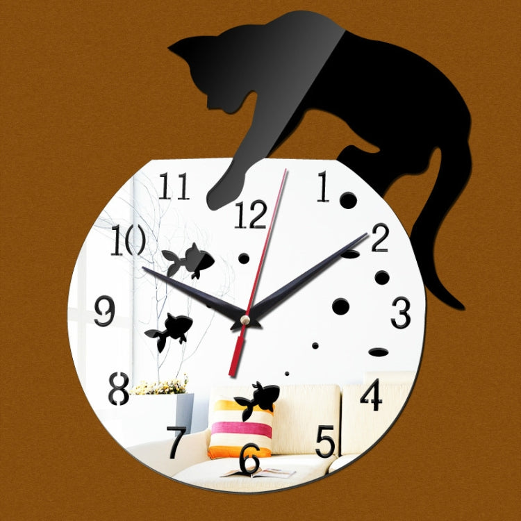 3D Acrylic Cat Mirror Wall Clock DIY Fashion Home Decoration