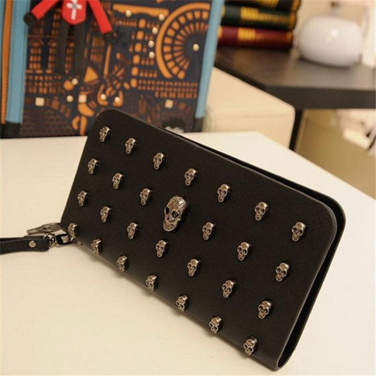 Women Metal Skull Wallet Card Leather Wristlet Handbags