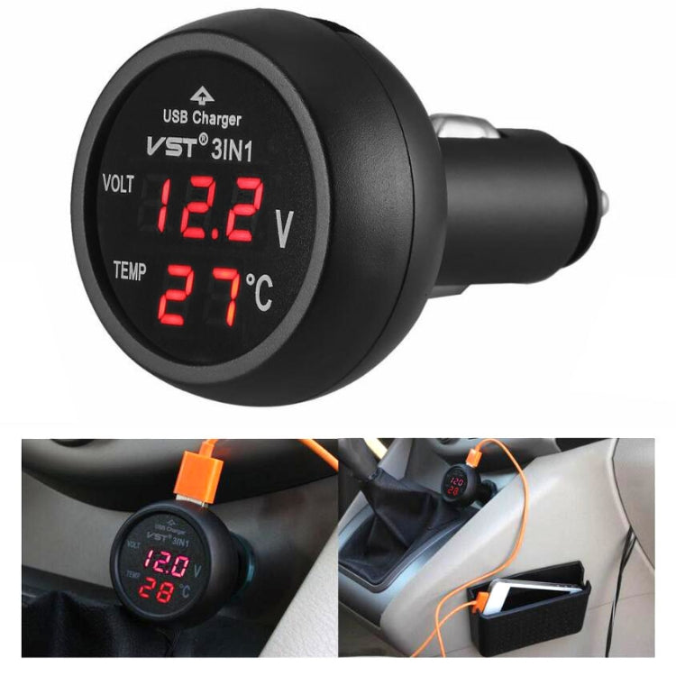 3 In 1 Car USB Charger Car Cigarette Lighter With Voltage Detection Display Multi-function Monitoring Table