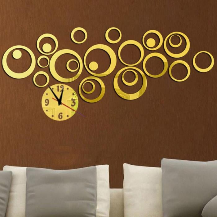 Wall Clock 3D Three-dimensional Acrylic Fashion Mirror Wall Stickers Clock DIY Circle Combination Decorative Clock