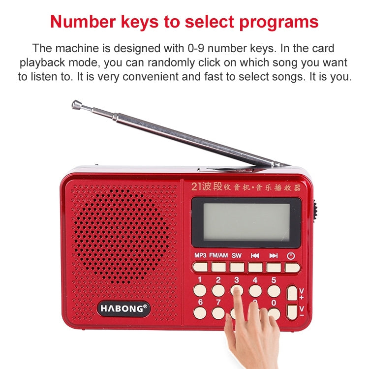 3 PCS HABONG KK-170 Portable 21 Bands FM/AM/SW Radio Rechargeable Radio Receiver Speaker, Support USB / TF Card / MP3 Music Player
