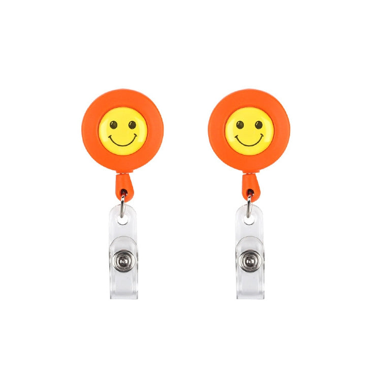 2 PCS ID Easy-to-pull Buckle Smiling Face Holder Name Tag Card Key Badge Retractable Holder