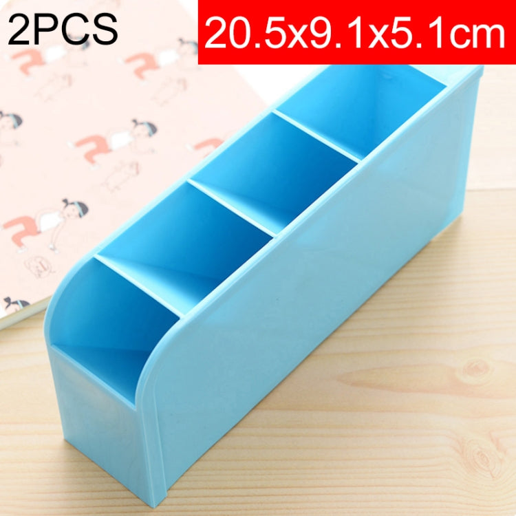 2 PCS Multi-function 4 Grid Desktop Pen Holder Office School Storage Case Plastic Box Desk Pen Pencil Organizer