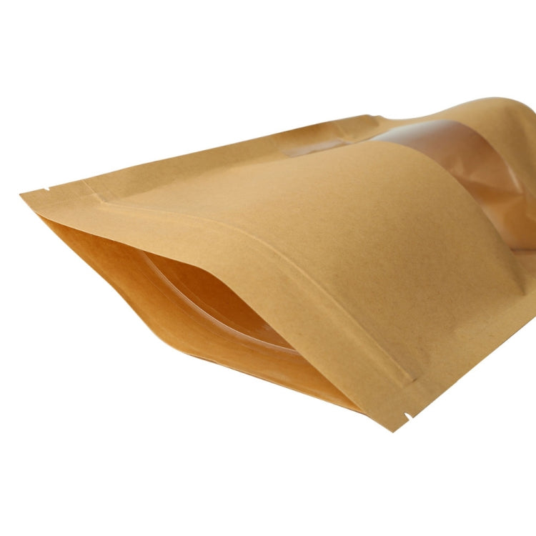 50 PCS Zipper Self Sealing Kraft Paper Bag with Window Stand Up for Gifts/Food/Candy/Tea/Party/Wedding Gifts, 9x14+3cm, 10x15+3cm, 12x20+4cm, 14x20+4cm, 14x22+4cm, 16x22+4cm, 16x26+4cm, 17x24+4cm, 18x26+4cm, 20x30+5cm, 23x35+5cm, 30x40+6cm
