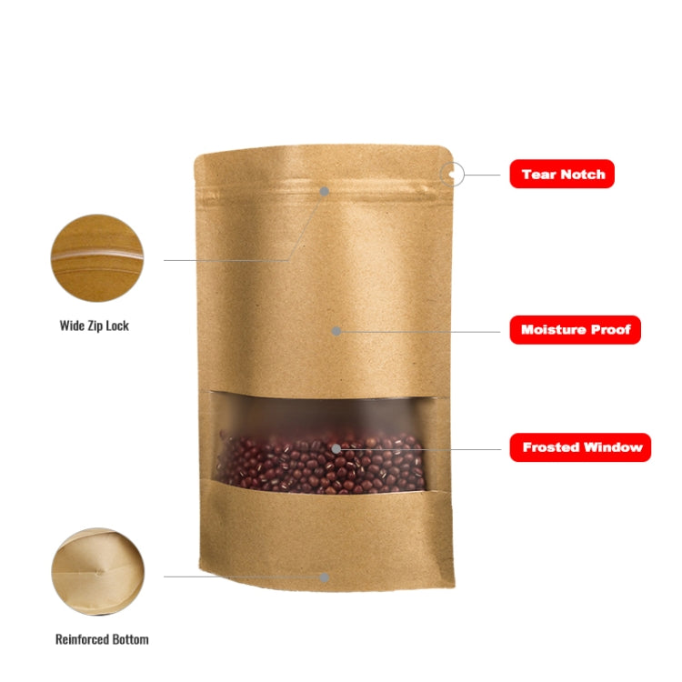 50 PCS Zipper Self Sealing Kraft Paper Bag with Window Stand Up for Gifts/Food/Candy/Tea/Party/Wedding Gifts, 9x14+3cm, 10x15+3cm, 12x20+4cm, 14x20+4cm, 14x22+4cm, 16x22+4cm, 16x26+4cm, 17x24+4cm, 18x26+4cm, 20x30+5cm, 23x35+5cm, 30x40+6cm