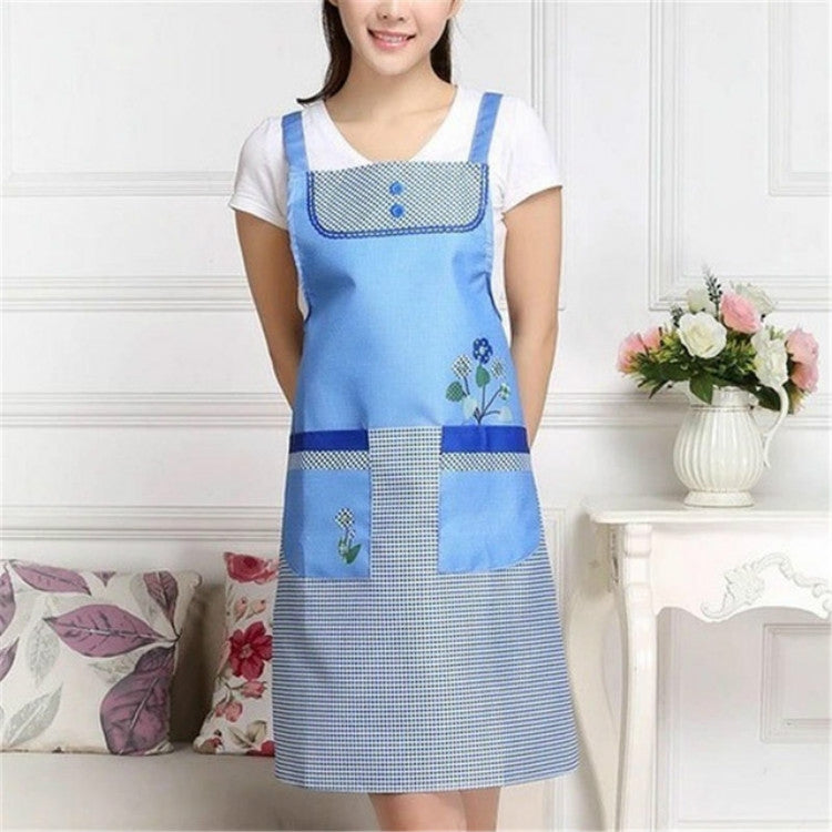 Home Adult Sleeveless Waterproof Grid Anti-oil Aprons with Double Pocket