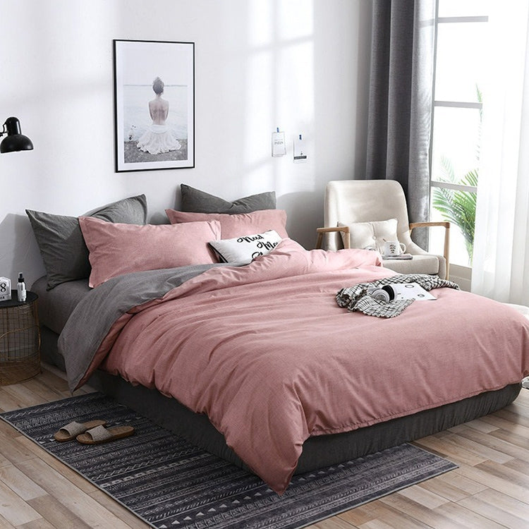 Bedding Set Solid Plaid Side Bed Comforter Duvet Cover Sheet Set