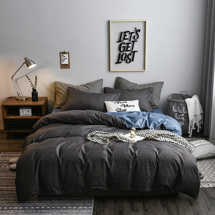 Bedding Set Solid Plaid Side Bed Comforter Duvet Cover Sheet Set