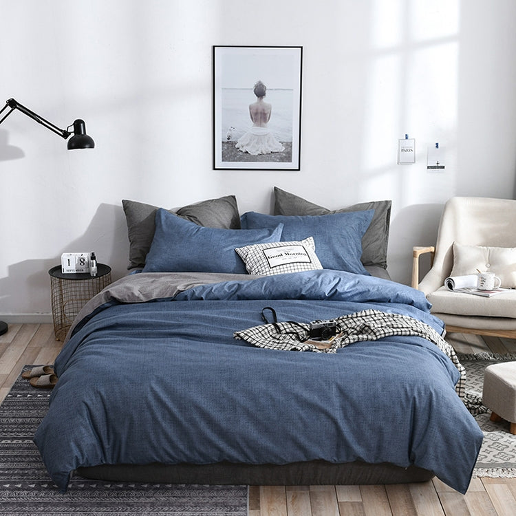 Bedding Set Solid Plaid Side Bed Comforter Duvet Cover Sheet Set