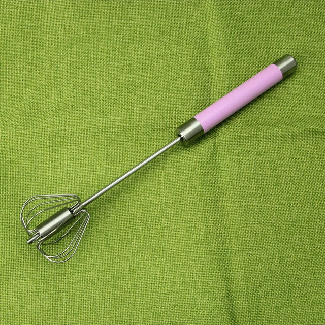 Stainless Steel Semi-automatic Stirring Press Rotary Egg Beater, 30cm, Random Color Delivery