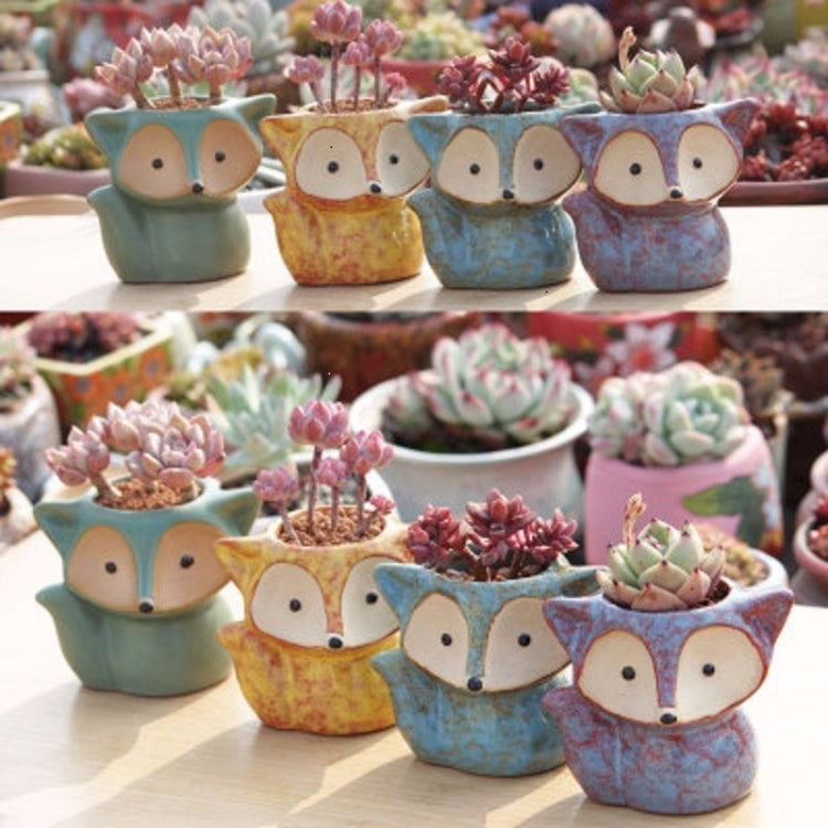 Ceramic Fleshy Flower Pot Succulent Thumb Pot Fox Flower Pot, Random Color Delivery (Without Plants)
