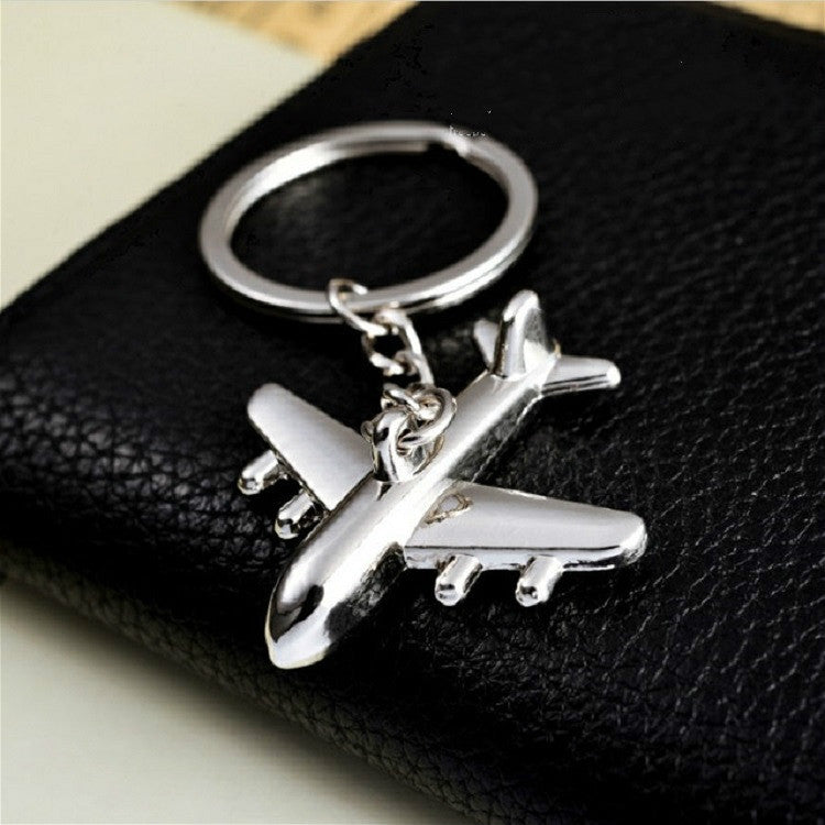 2 PCS Creative Stereo Plane Metal Keychain Bag Pendant Souvenir