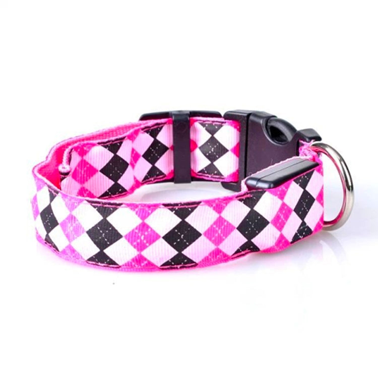 Plaid Pattern Rechargeable LED Glow Light Leads Pet Dog Collar for Small Medium Dogs