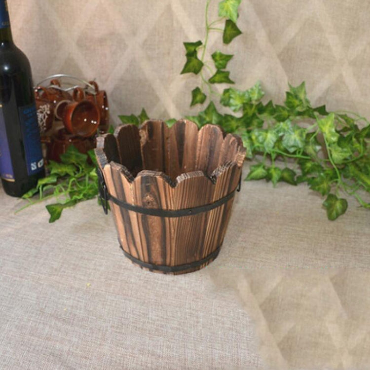Balcony Vegetable Succulent Carbonized Wood Flower Pot Retro Small Wooden Bucket Home Decoration