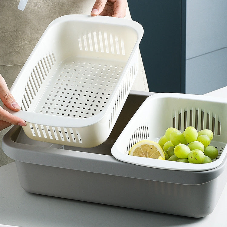 Double-layer Classification Square Drain Basket Kitchen Household Plastic Fruit and Vegetable Basket