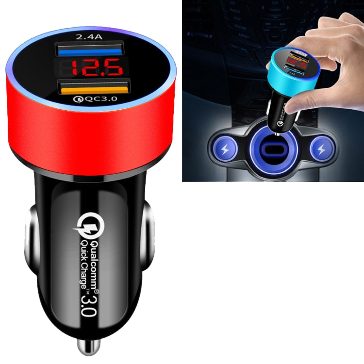 2 PCS Aluminum Ring 5V3.1A Display Car Charger QC3.0+3.1A Aluminum Alloy Multi-function Halo Digital Display Car Charger