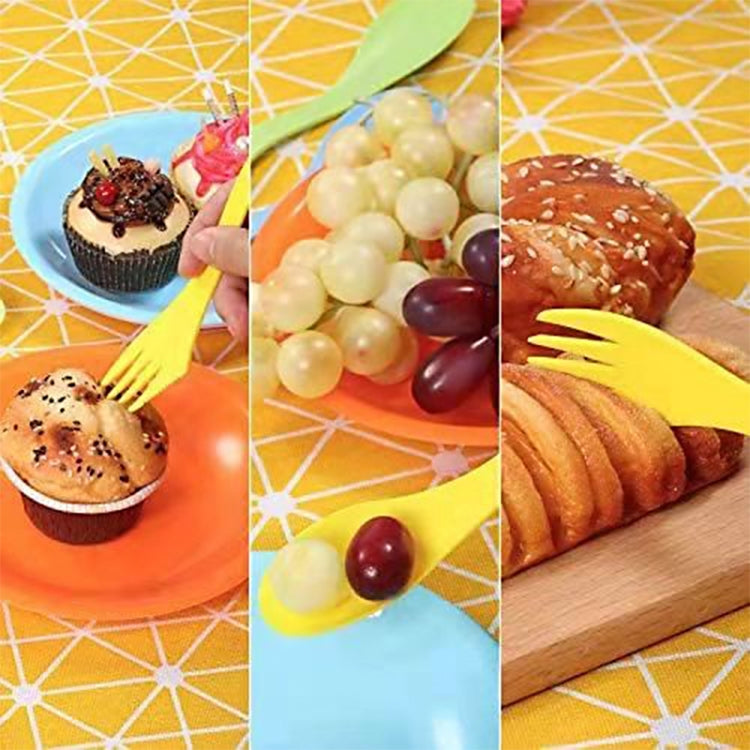 2 Set 3 In 1 Outdoor Camp Tableware Heat Resistant Spoon Fork Knife Camping Hiking Utensils (6pcs=1set)