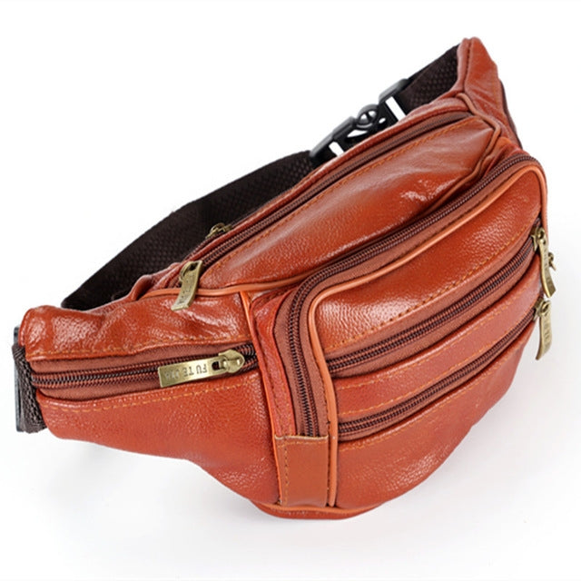 Fashion Men Genuine Leather Waist Bags Travel Necessity Organizer Mobile Phone Bag