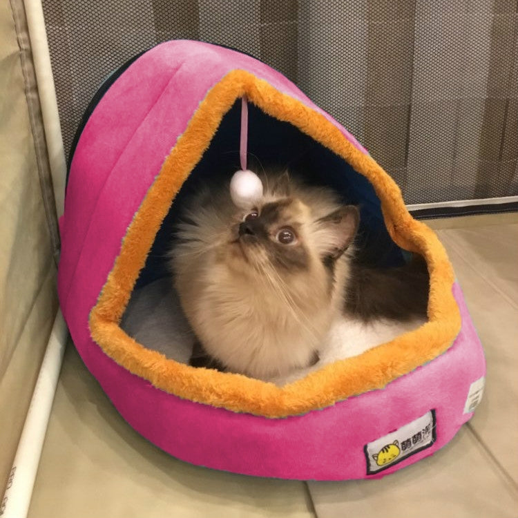 Pet Dog Cat Warm Soft Bed Pet Cushion Dog Kennel Cat Castle Foldable Puppy House with Toy Ball