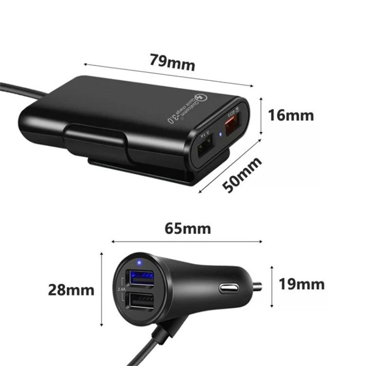 One For Four 8A Car Charger QC3.0 Fast Charge 4USB Car Front And Rear Seat Car Charger