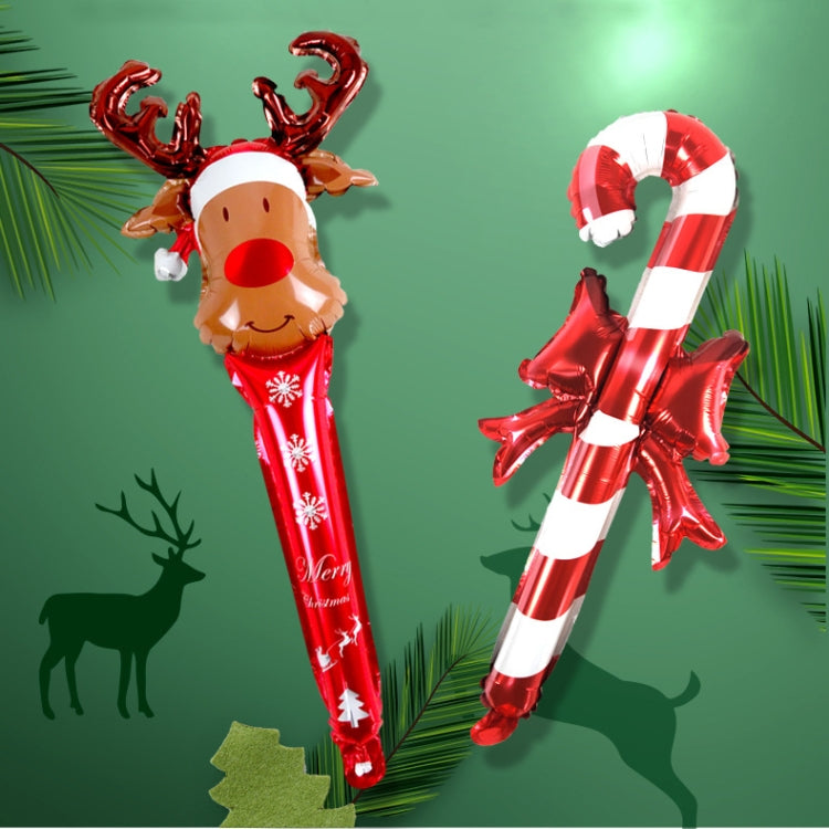 20 PCS 24 Inch Christmas Inflatable Stick Cane Candy Elk Head Handheld Balloon Aluminum Film Material Decoration Balloon