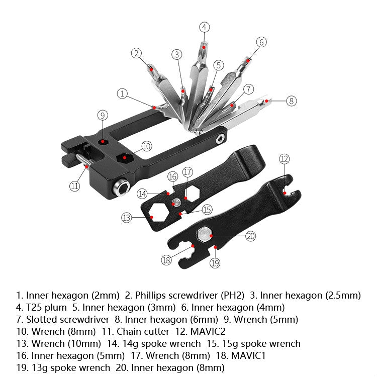 20 in 1 Cycling Repair Tool Multifunctional Household Appliances Repair Tool Bicycle Compact Repair Wrench