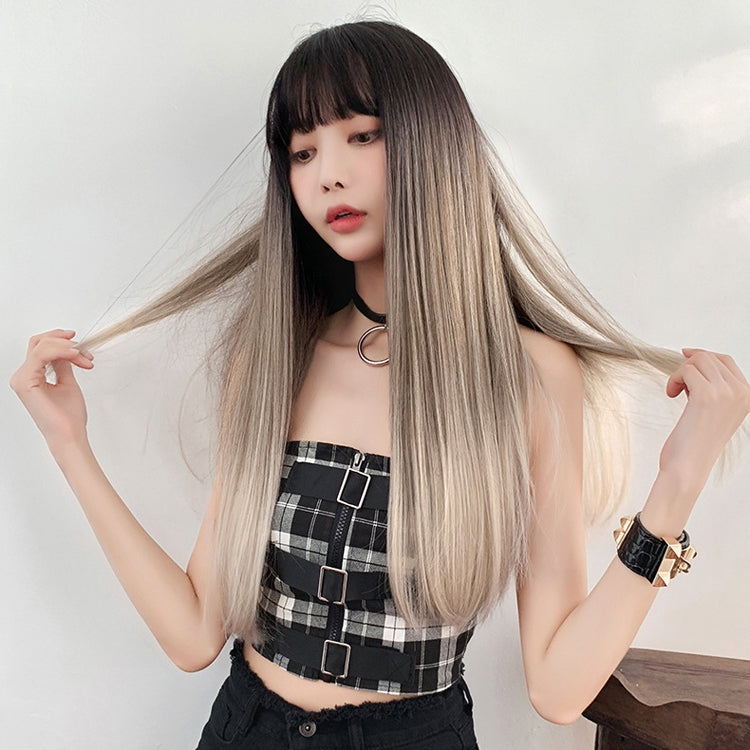 Gradient Color Long Straight Hair Wig Female Chemical Fiber Headgear Simulation Hair