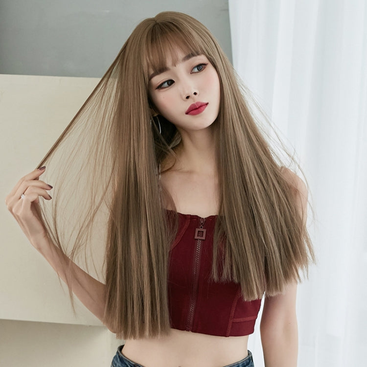 Wig Female Long Hair Full Headgear Straight Hair Natural Air Bangs Full Top Wig