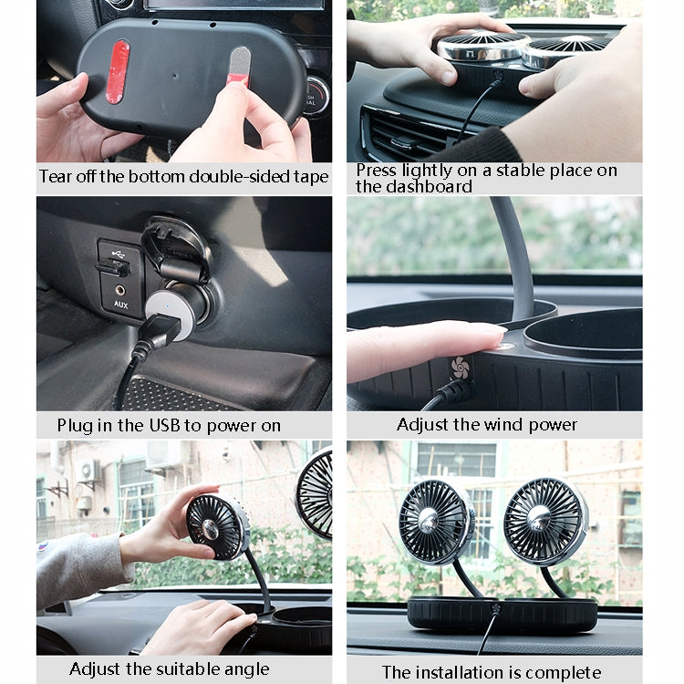 F303 Car USB Fan 12/24V Car Shake Head Fan