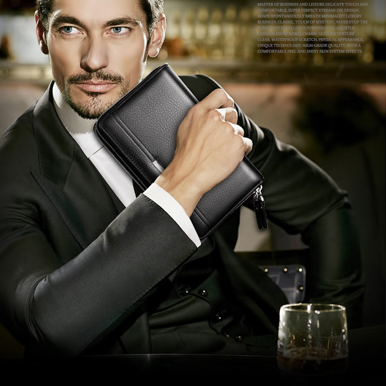 LEINASEN A80 Multi-Card Men Hand Bag Double Zip Big Capacity Wallet