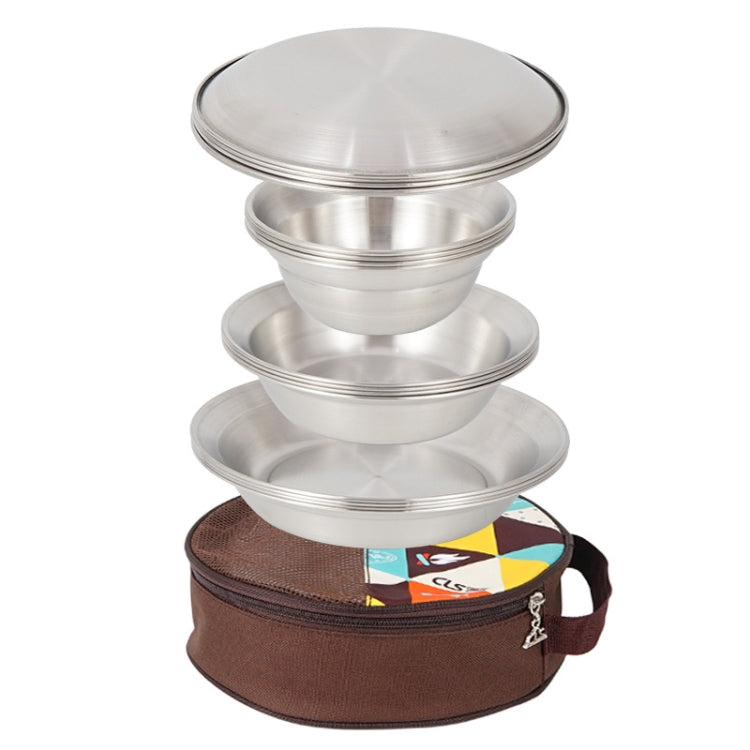 CLS Outdoor Stainless Steel Tableware Portable Camping Dinner Bowl Plate Kit