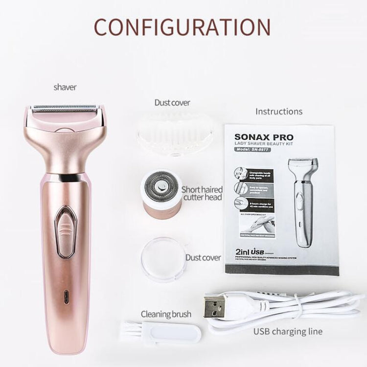 SONAX PRO SN-8977 Ladies Shaver 2 In 1 Washable USB Charging Hair Removal Device