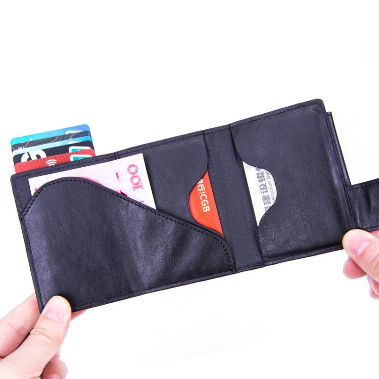 Anti-Theft Aluminum Alloy Coin Purse RFID Anti-Degaussing Automatic Pop-Up PU Bank Card Bag