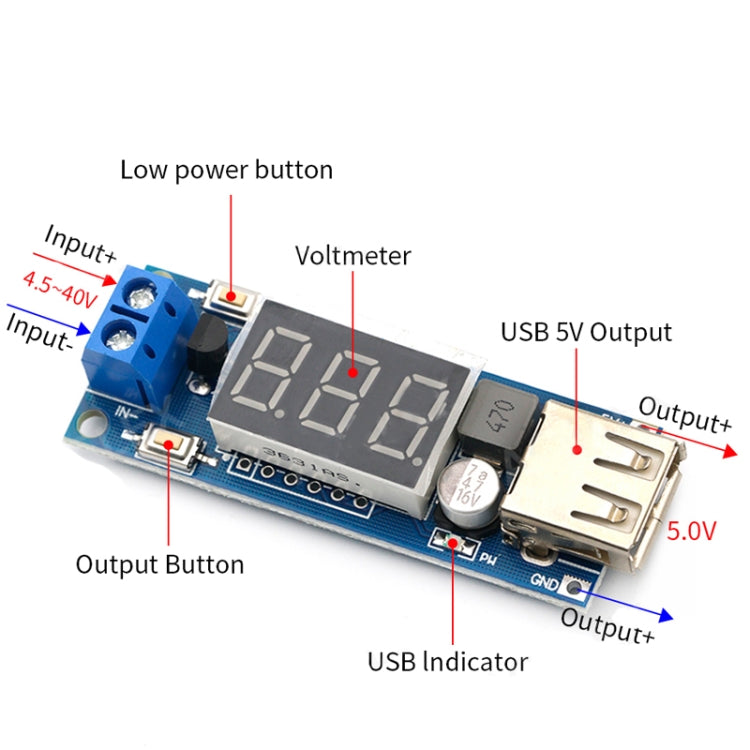 HW-318 12V To 5V Buck Module DC-DC 3A DC Power Module LED Battery Car Voltmeter