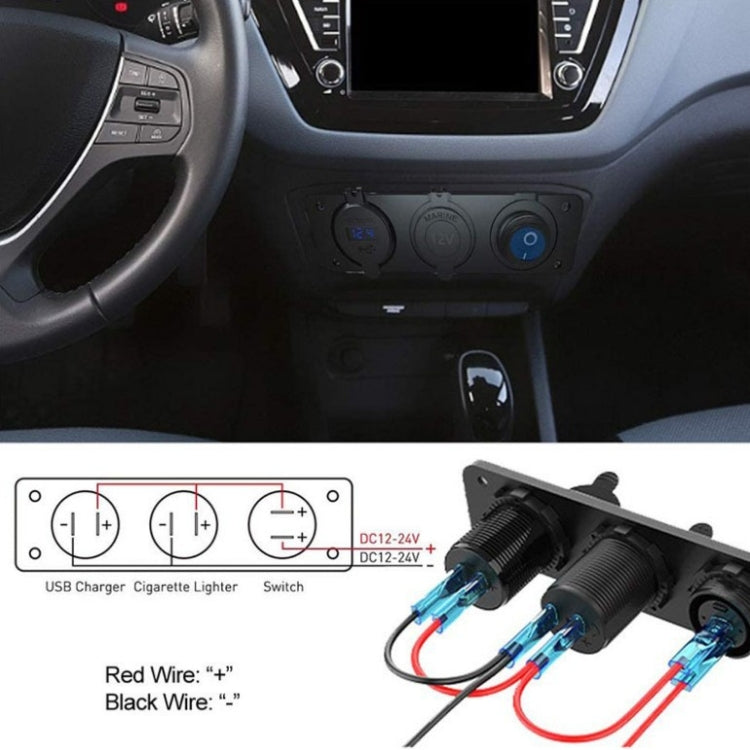 12-24V Car Ship Waterproof USB Charging Cigarette Lighter Master 3 In 1 Combined Panel Switch