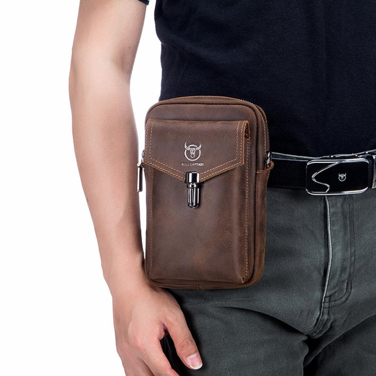 BULL CAPTAIN 076 Retro Leather Mobile Phone Waist Bag Men Leather Messenger Bag