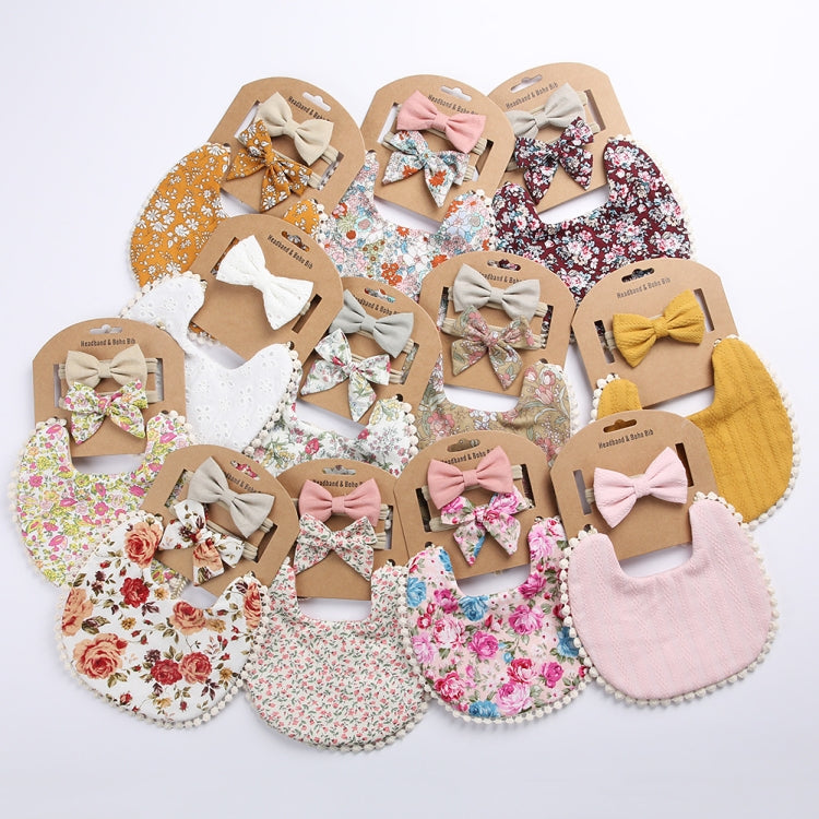 Baby Linen Cotton Printed Double-sided Saliva Towel Headband Set