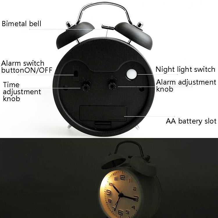 Metal Quality Mute Luminous Alarm Clock Classic Double Bell Clock