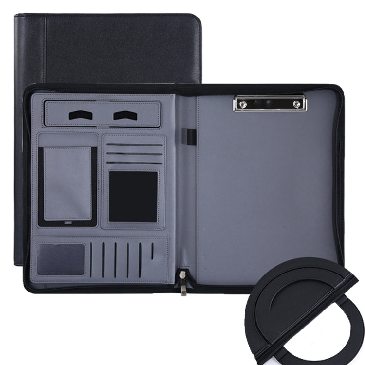 KC601 A4 Multifunctional Portable Folder Business Zipper Bag Leather Folder, Style:, No Chargeable No Calculator No Memo Pad (Black), No Chargeable No Calculator No Memo Pad (Dark Blue), No Chargeable No Calculator No Memo Pad (Gray)