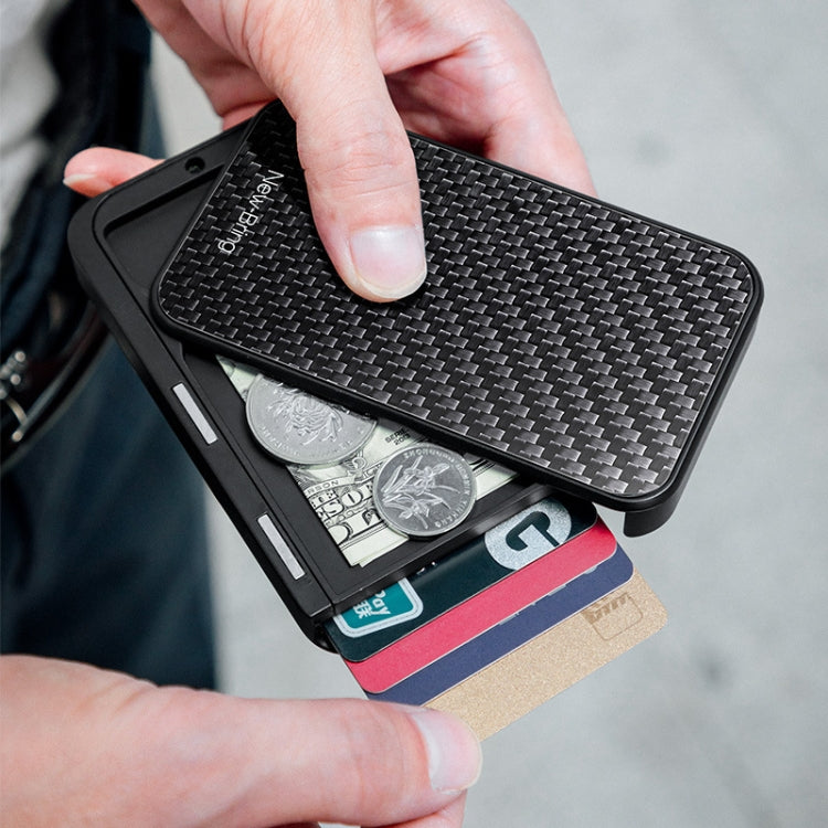 New-Bring Metal Card Holder RFID Anti-Theft Magnetic Automatic Shift Business Card Sase Waterproof Wallet, Red, Blue, Carbon Fiber