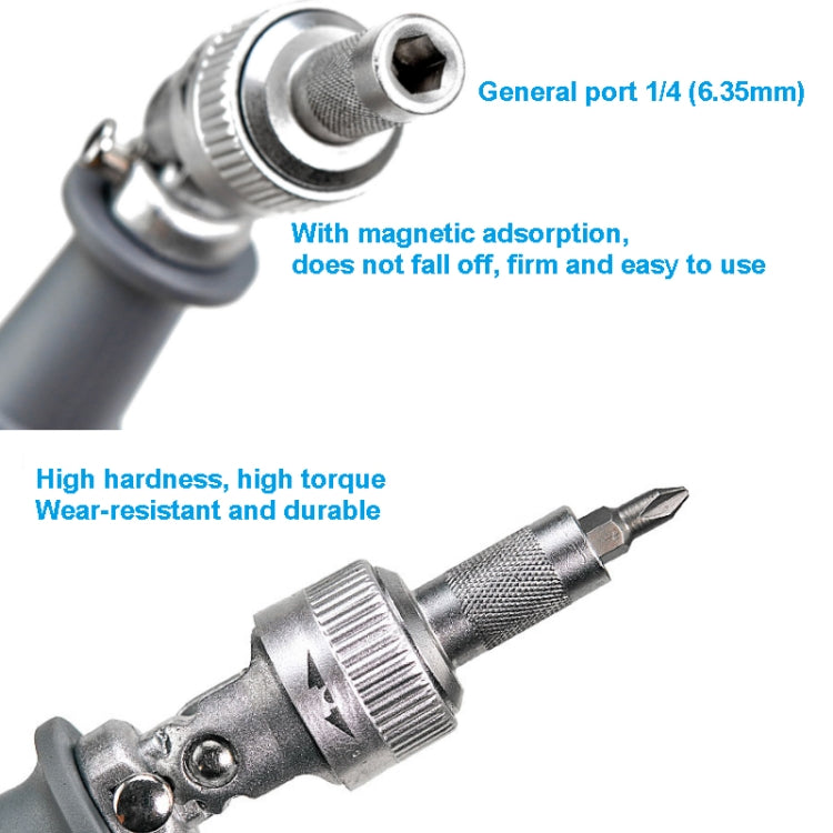 180 Degree 6.35mm Alloy Elbow Ratchet Screwdriver Set With 10 Screwdriver Bits