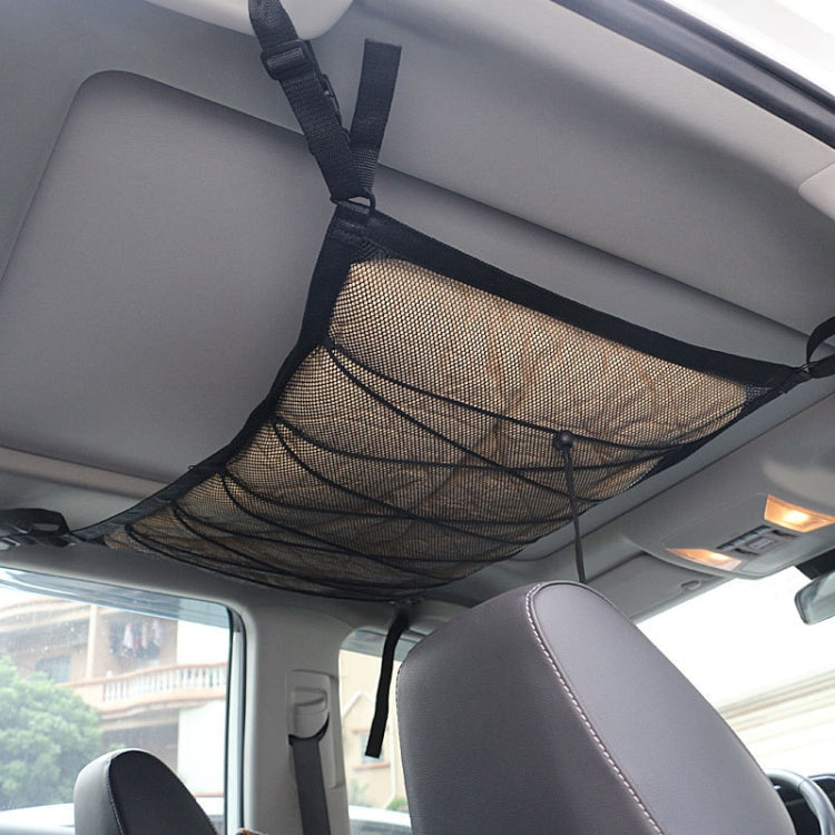 Car Ceiling Storage Net Bag Draw Rope Double-Layer Zipper Car Storage Net Pocket