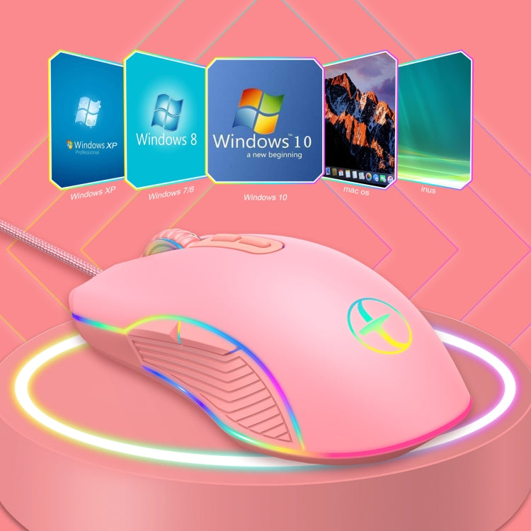 E32 7 Keys 3200 DPI Pink Girls RGB Glowing Wired Mouse Gaming Mouse, Interface: