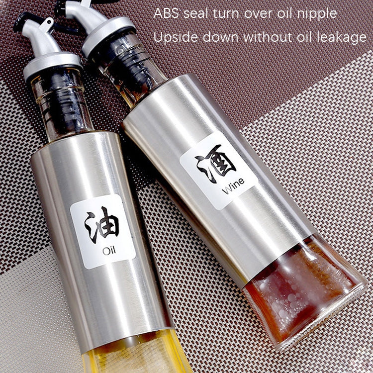 Stainless Steel Glass Oil Bottle Kitchen Pressed Seasoning Bottle